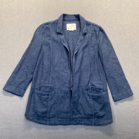 Anthropologie US 6 Navy Open Jacket Linen Blend Nautical Preppy Coastal Beachy - Picture 11 of 14